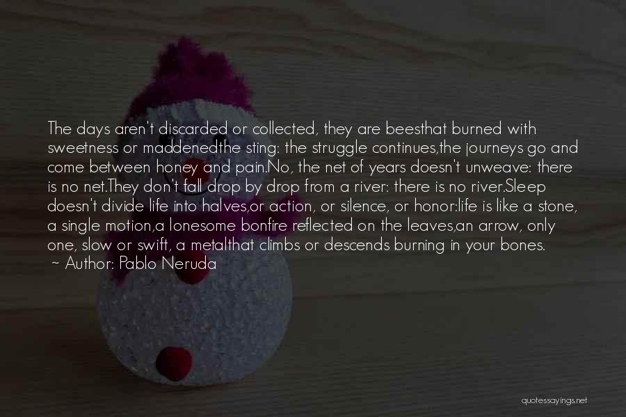 Pablo Neruda Quotes: The Days Aren't Discarded Or Collected, They Are Beesthat Burned With Sweetness Or Maddenedthe Sting: The Struggle Continues,the Journeys Go