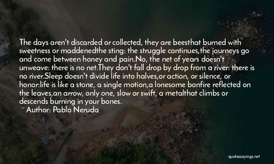 Pablo Neruda Quotes: The Days Aren't Discarded Or Collected, They Are Beesthat Burned With Sweetness Or Maddenedthe Sting: The Struggle Continues,the Journeys Go