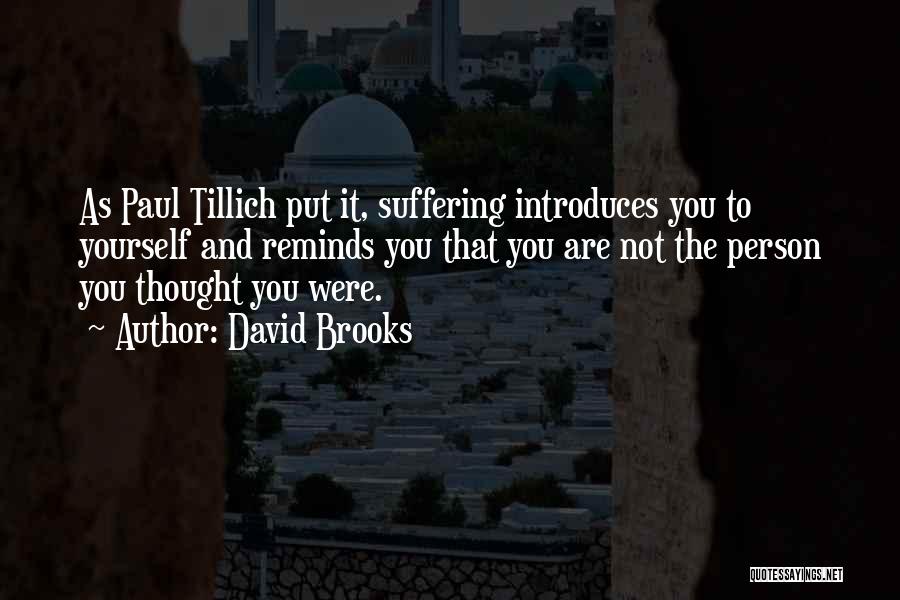 David Brooks Quotes: As Paul Tillich Put It, Suffering Introduces You To Yourself And Reminds You That You Are Not The Person You