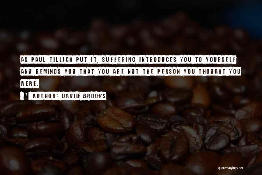 David Brooks Quotes: As Paul Tillich Put It, Suffering Introduces You To Yourself And Reminds You That You Are Not The Person You