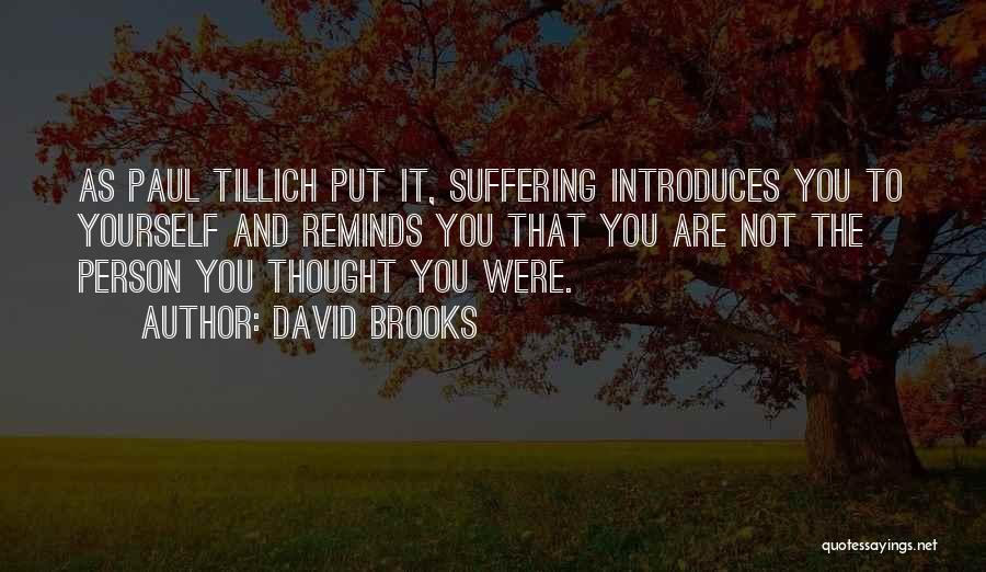 David Brooks Quotes: As Paul Tillich Put It, Suffering Introduces You To Yourself And Reminds You That You Are Not The Person You