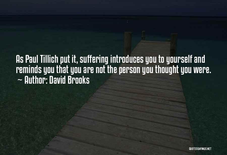 David Brooks Quotes: As Paul Tillich Put It, Suffering Introduces You To Yourself And Reminds You That You Are Not The Person You