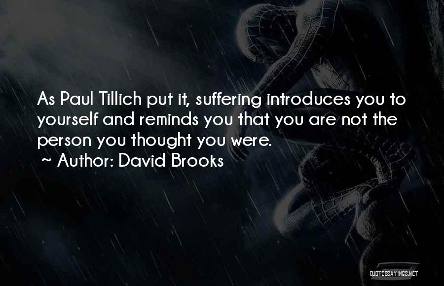 David Brooks Quotes: As Paul Tillich Put It, Suffering Introduces You To Yourself And Reminds You That You Are Not The Person You
