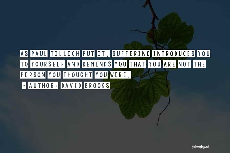 David Brooks Quotes: As Paul Tillich Put It, Suffering Introduces You To Yourself And Reminds You That You Are Not The Person You