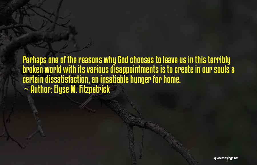 Elyse M. Fitzpatrick Quotes: Perhaps One Of The Reasons Why God Chooses To Leave Us In This Terribly Broken World With Its Various Disappointments
