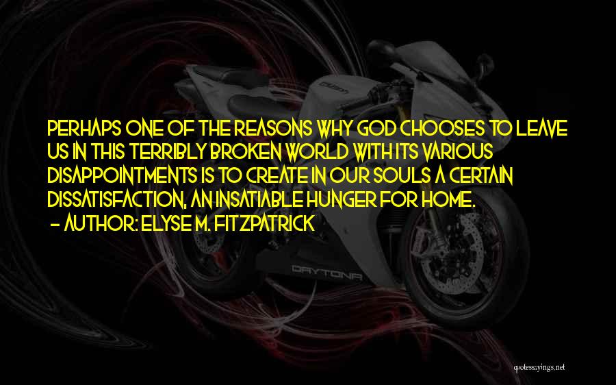 Elyse M. Fitzpatrick Quotes: Perhaps One Of The Reasons Why God Chooses To Leave Us In This Terribly Broken World With Its Various Disappointments