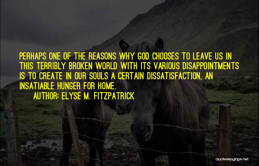 Elyse M. Fitzpatrick Quotes: Perhaps One Of The Reasons Why God Chooses To Leave Us In This Terribly Broken World With Its Various Disappointments