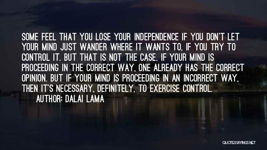 Dalai Lama Quotes: Some Feel That You Lose Your Independence If You Don't Let Your Mind Just Wander Where It Wants To, If