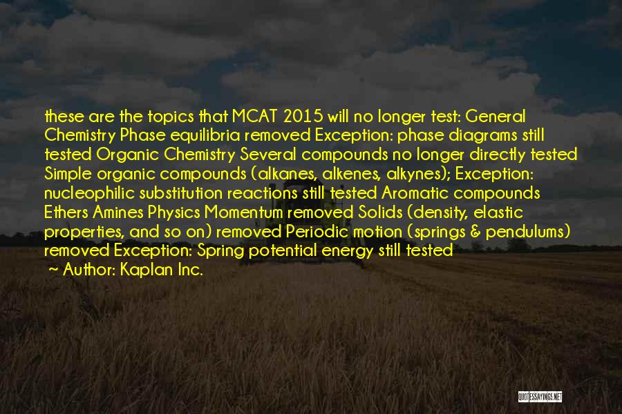 Kaplan Inc. Quotes: These Are The Topics That Mcat 2015 Will No Longer Test: General Chemistry Phase Equilibria Removed Exception: Phase Diagrams Still