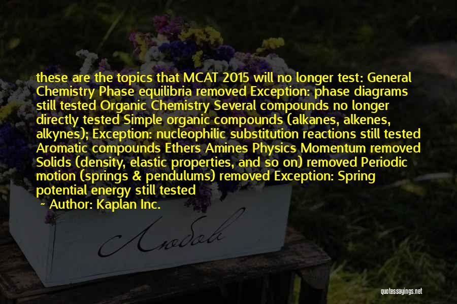 Kaplan Inc. Quotes: These Are The Topics That Mcat 2015 Will No Longer Test: General Chemistry Phase Equilibria Removed Exception: Phase Diagrams Still