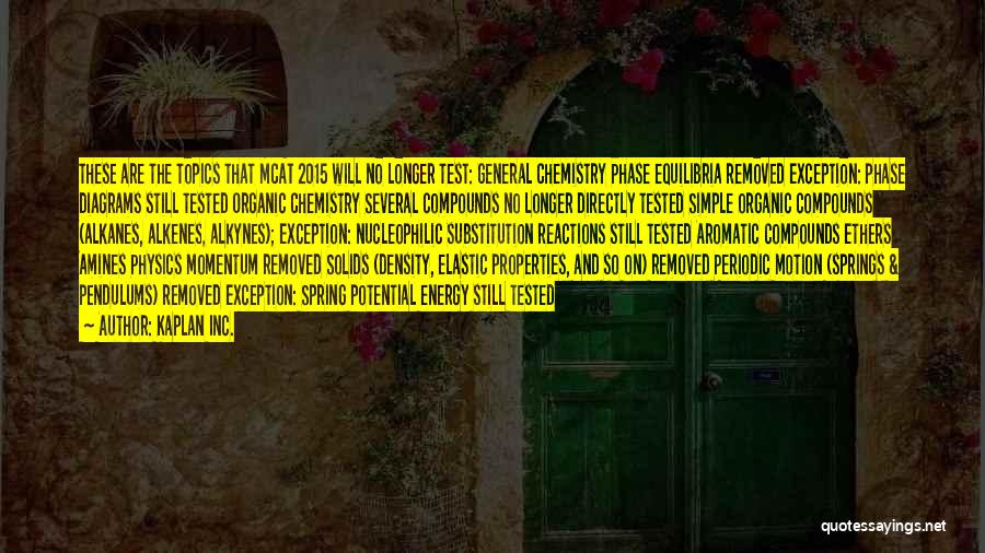 Kaplan Inc. Quotes: These Are The Topics That Mcat 2015 Will No Longer Test: General Chemistry Phase Equilibria Removed Exception: Phase Diagrams Still
