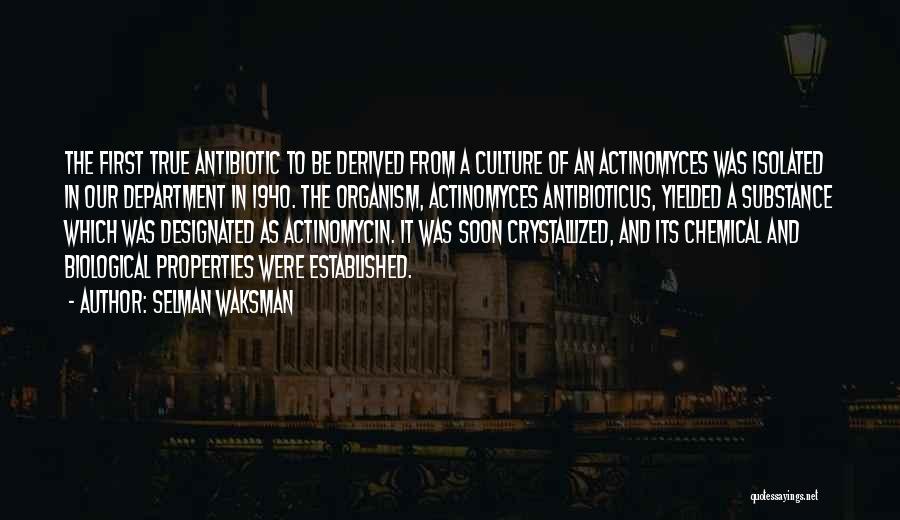 Selman Waksman Quotes: The First True Antibiotic To Be Derived From A Culture Of An Actinomyces Was Isolated In Our Department In 1940.