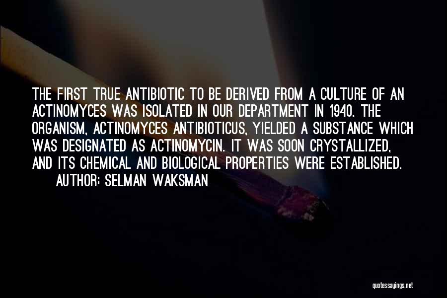 Selman Waksman Quotes: The First True Antibiotic To Be Derived From A Culture Of An Actinomyces Was Isolated In Our Department In 1940.