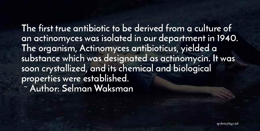 Selman Waksman Quotes: The First True Antibiotic To Be Derived From A Culture Of An Actinomyces Was Isolated In Our Department In 1940.