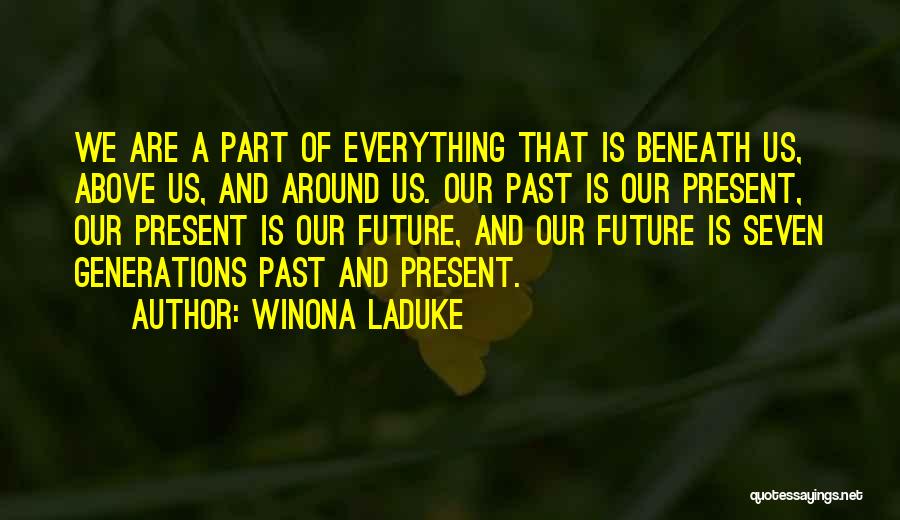 Winona LaDuke Quotes: We Are A Part Of Everything That Is Beneath Us, Above Us, And Around Us. Our Past Is Our Present,