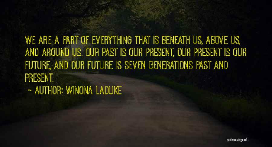 Winona LaDuke Quotes: We Are A Part Of Everything That Is Beneath Us, Above Us, And Around Us. Our Past Is Our Present,