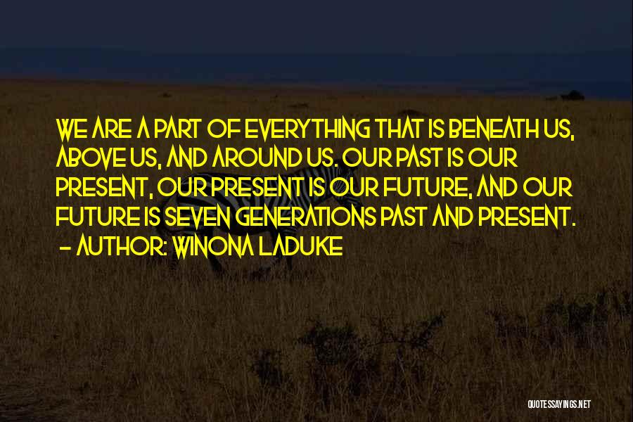 Winona LaDuke Quotes: We Are A Part Of Everything That Is Beneath Us, Above Us, And Around Us. Our Past Is Our Present,