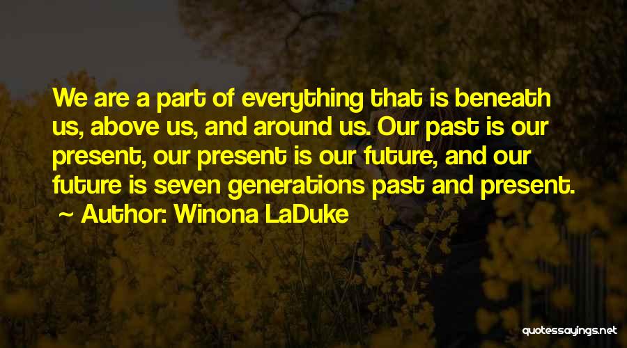 Winona LaDuke Quotes: We Are A Part Of Everything That Is Beneath Us, Above Us, And Around Us. Our Past Is Our Present,