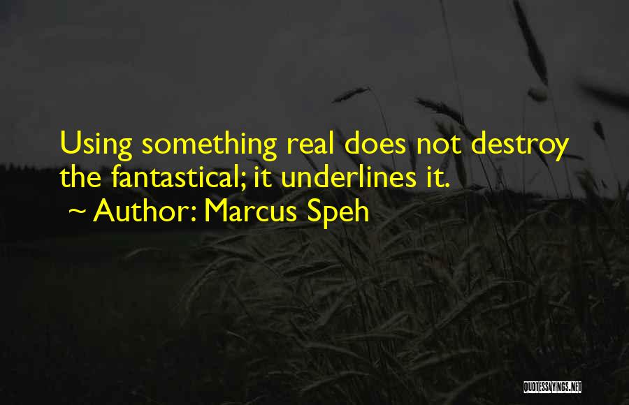 Marcus Speh Quotes: Using Something Real Does Not Destroy The Fantastical; It Underlines It.