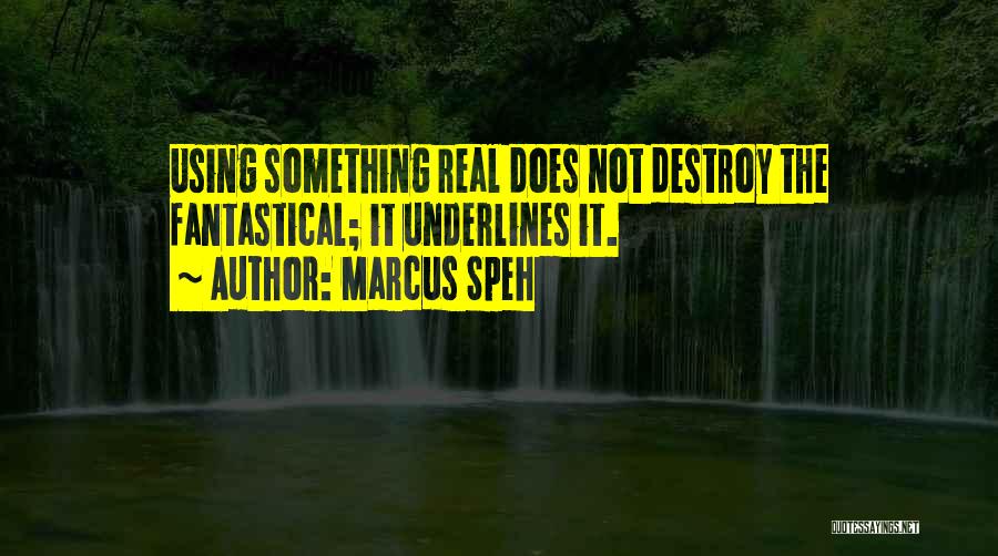 Marcus Speh Quotes: Using Something Real Does Not Destroy The Fantastical; It Underlines It.