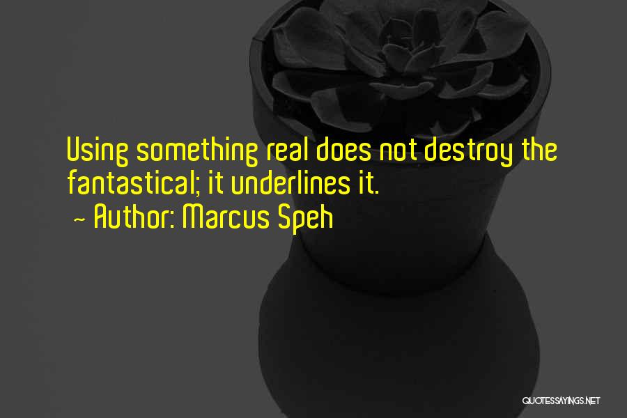 Marcus Speh Quotes: Using Something Real Does Not Destroy The Fantastical; It Underlines It.