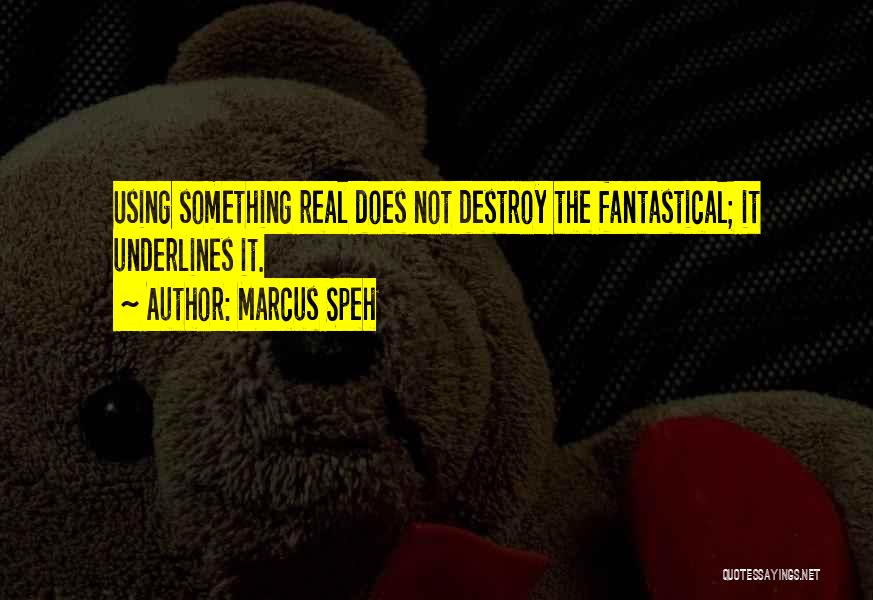 Marcus Speh Quotes: Using Something Real Does Not Destroy The Fantastical; It Underlines It.