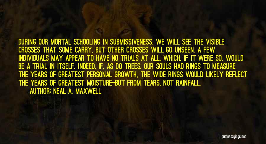 Neal A. Maxwell Quotes: During Our Mortal Schooling In Submissiveness, We Will See The Visible Crosses That Some Carry, But Other Crosses Will Go