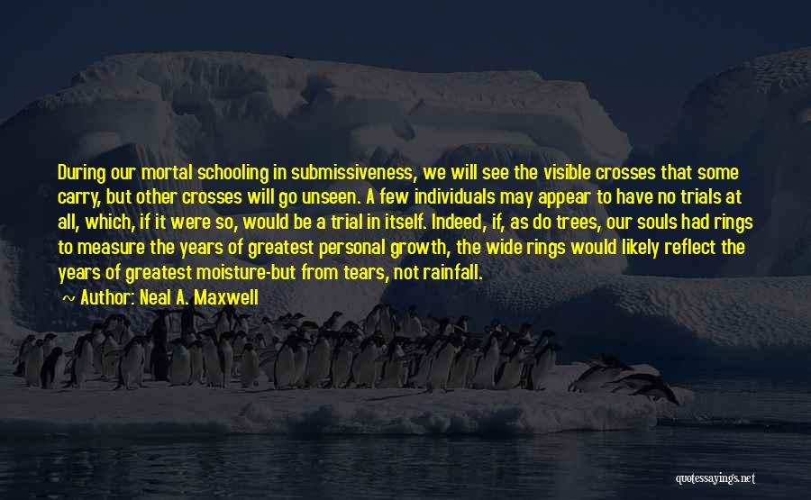 Neal A. Maxwell Quotes: During Our Mortal Schooling In Submissiveness, We Will See The Visible Crosses That Some Carry, But Other Crosses Will Go