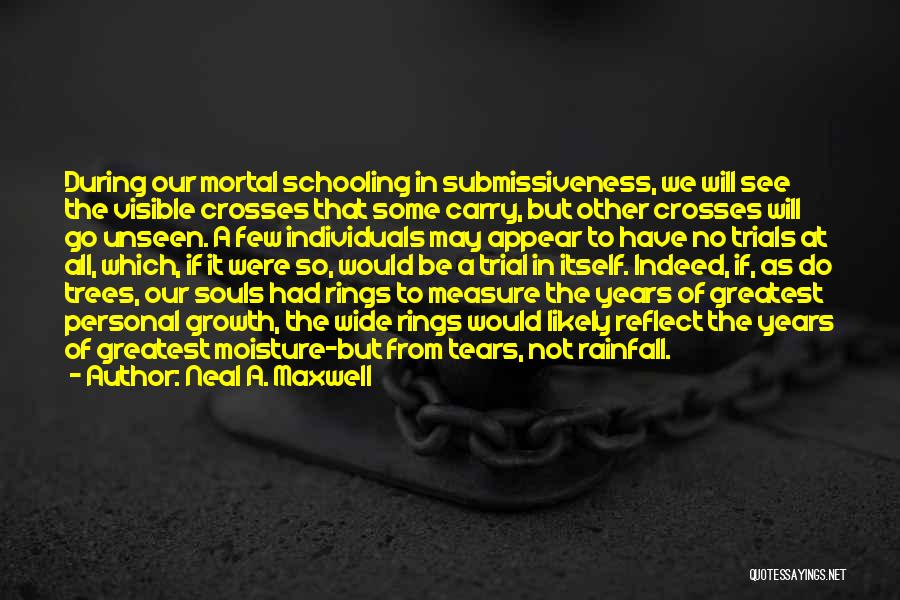 Neal A. Maxwell Quotes: During Our Mortal Schooling In Submissiveness, We Will See The Visible Crosses That Some Carry, But Other Crosses Will Go