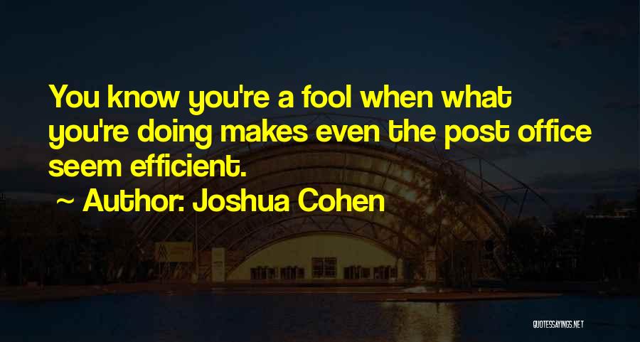 Joshua Cohen Quotes: You Know You're A Fool When What You're Doing Makes Even The Post Office Seem Efficient.
