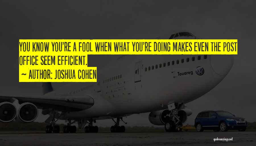 Joshua Cohen Quotes: You Know You're A Fool When What You're Doing Makes Even The Post Office Seem Efficient.