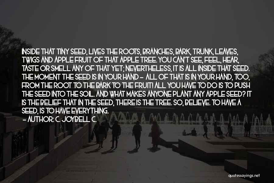C. JoyBell C. Quotes: Inside That Tiny Seed, Lives The Roots, Branches, Bark, Trunk, Leaves, Twigs And Apple Fruit Of That Apple Tree. You