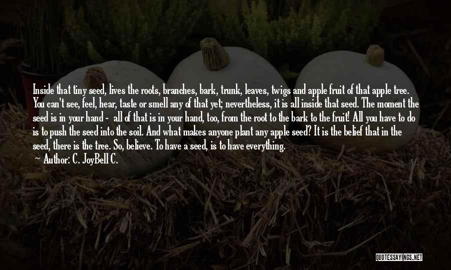 C. JoyBell C. Quotes: Inside That Tiny Seed, Lives The Roots, Branches, Bark, Trunk, Leaves, Twigs And Apple Fruit Of That Apple Tree. You