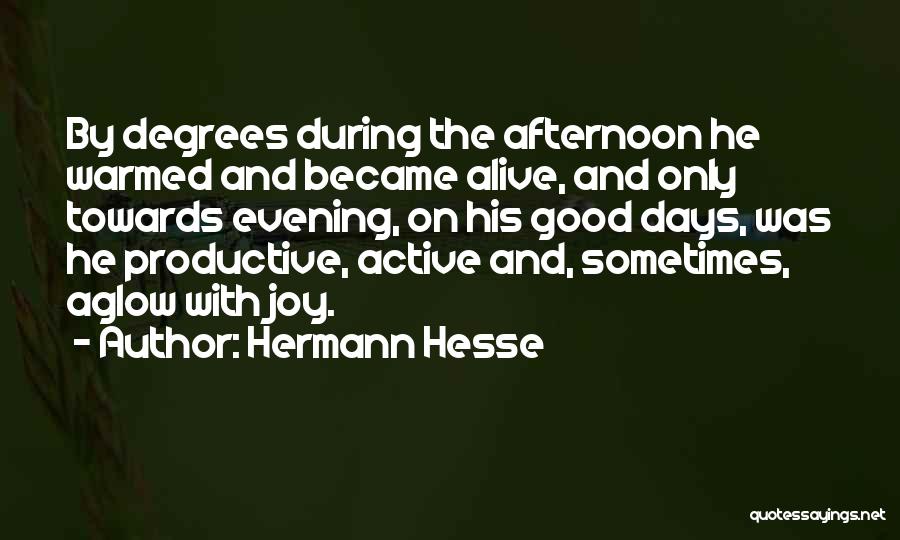 Hermann Hesse Quotes: By Degrees During The Afternoon He Warmed And Became Alive, And Only Towards Evening, On His Good Days, Was He