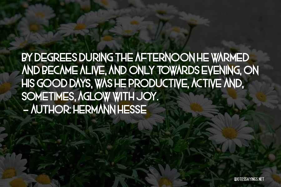 Hermann Hesse Quotes: By Degrees During The Afternoon He Warmed And Became Alive, And Only Towards Evening, On His Good Days, Was He