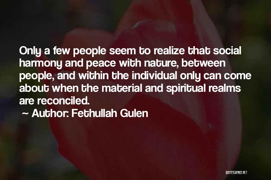 Fethullah Gulen Quotes: Only A Few People Seem To Realize That Social Harmony And Peace With Nature, Between People, And Within The Individual