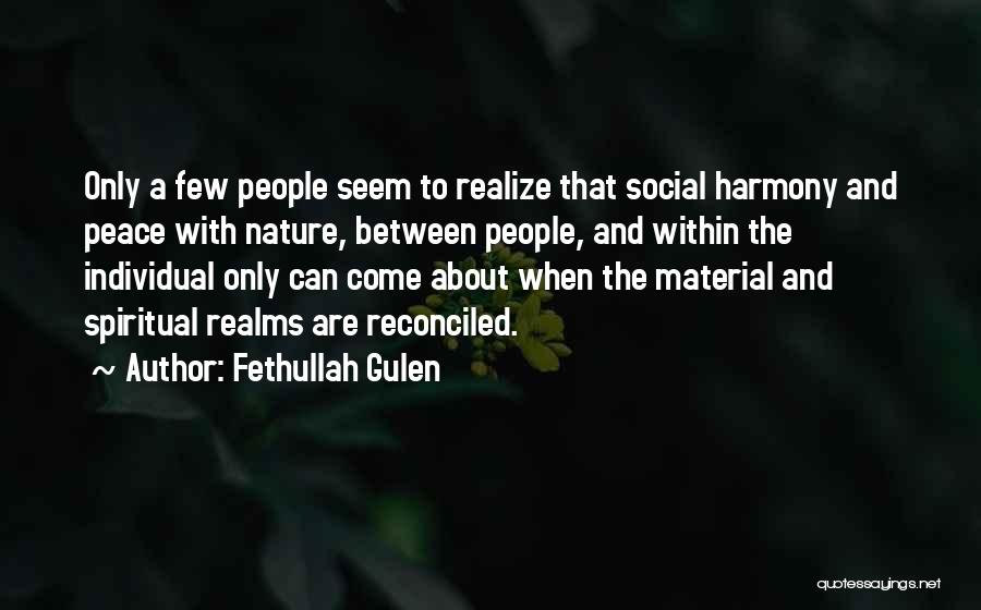 Fethullah Gulen Quotes: Only A Few People Seem To Realize That Social Harmony And Peace With Nature, Between People, And Within The Individual