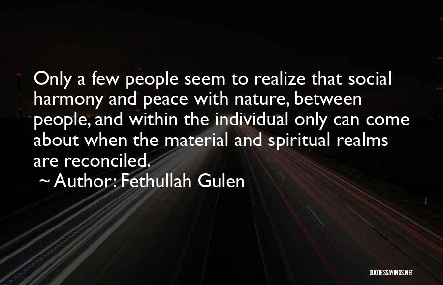Fethullah Gulen Quotes: Only A Few People Seem To Realize That Social Harmony And Peace With Nature, Between People, And Within The Individual