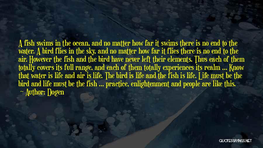 Dogen Quotes: A Fish Swims In The Ocean, And No Matter How Far It Swims There Is No End To The Water.