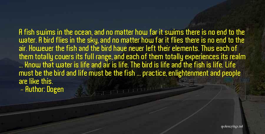 Dogen Quotes: A Fish Swims In The Ocean, And No Matter How Far It Swims There Is No End To The Water.