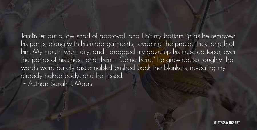 Sarah J. Maas Quotes: Tamlin Let Out A Low Snarl Of Approval, And I Bit My Bottom Lip As He Removed His Pants, Along
