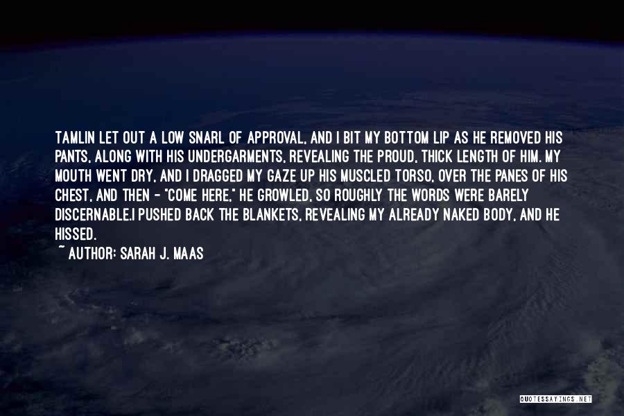 Sarah J. Maas Quotes: Tamlin Let Out A Low Snarl Of Approval, And I Bit My Bottom Lip As He Removed His Pants, Along