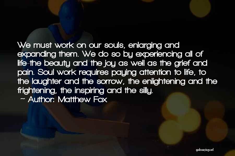 Matthew Fox Quotes: We Must Work On Our Souls, Enlarging And Expanding Them. We Do So By Experiencing All Of Life-the Beauty And