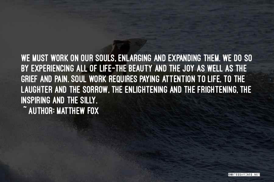 Matthew Fox Quotes: We Must Work On Our Souls, Enlarging And Expanding Them. We Do So By Experiencing All Of Life-the Beauty And