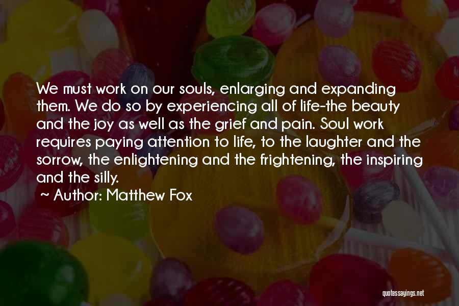 Matthew Fox Quotes: We Must Work On Our Souls, Enlarging And Expanding Them. We Do So By Experiencing All Of Life-the Beauty And