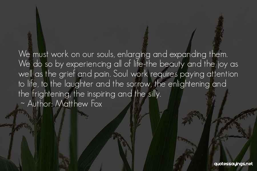 Matthew Fox Quotes: We Must Work On Our Souls, Enlarging And Expanding Them. We Do So By Experiencing All Of Life-the Beauty And