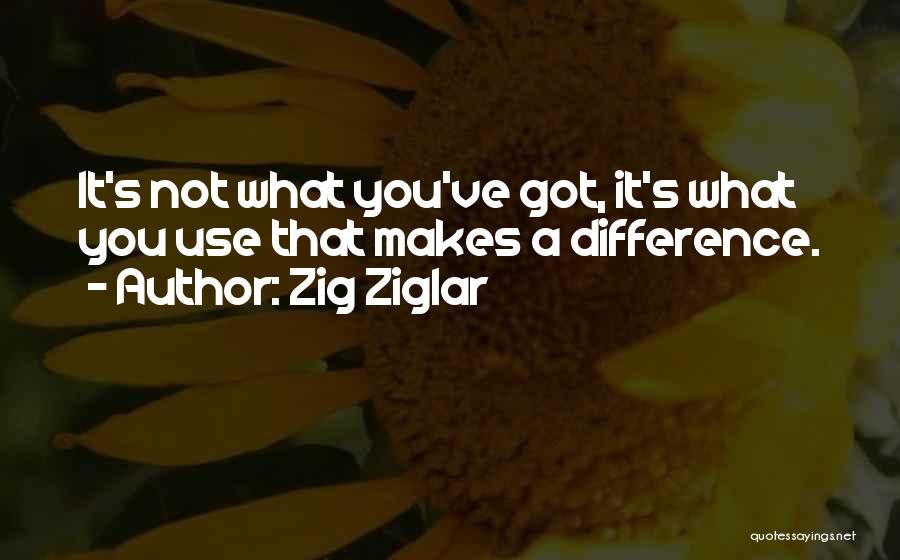 Zig Ziglar Quotes: It's Not What You've Got, It's What You Use That Makes A Difference.