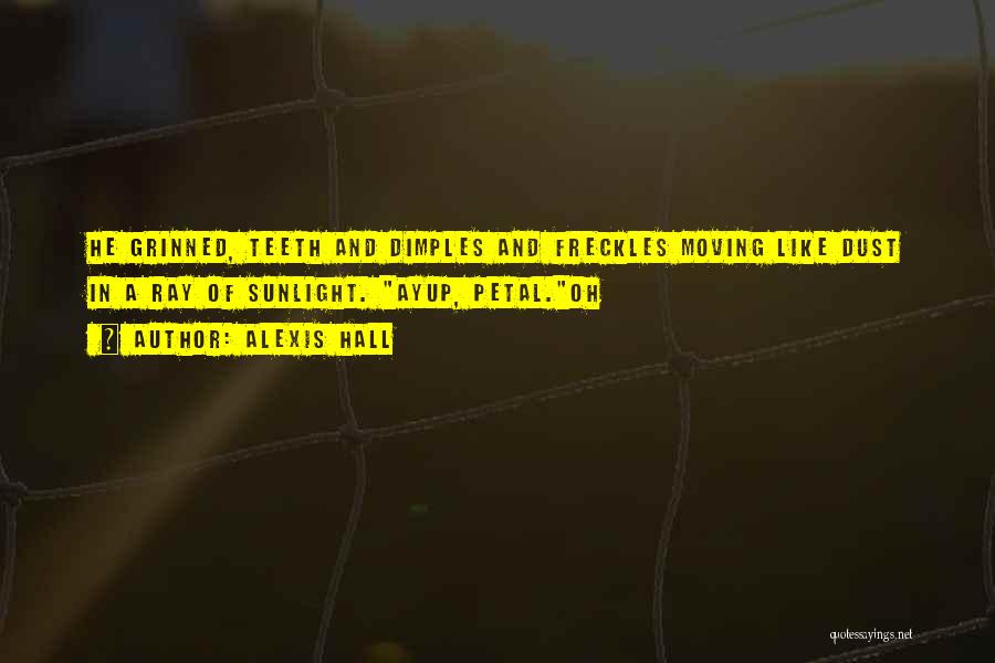 Alexis Hall Quotes: He Grinned, Teeth And Dimples And Freckles Moving Like Dust In A Ray Of Sunlight. Ayup, Petal.oh