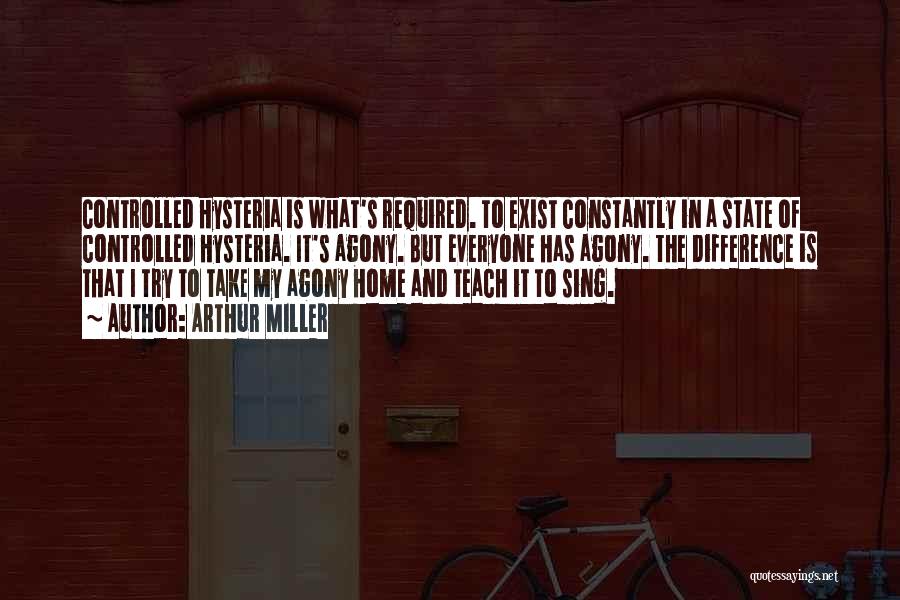 Arthur Miller Quotes: Controlled Hysteria Is What's Required. To Exist Constantly In A State Of Controlled Hysteria. It's Agony. But Everyone Has Agony.