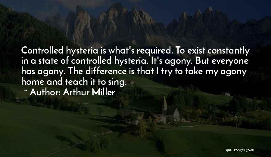 Arthur Miller Quotes: Controlled Hysteria Is What's Required. To Exist Constantly In A State Of Controlled Hysteria. It's Agony. But Everyone Has Agony.